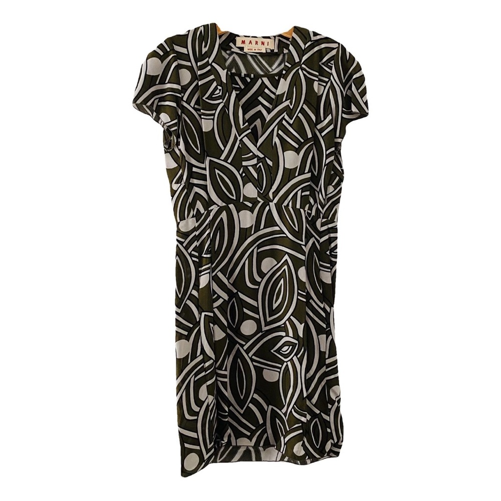 Marni Green and White Leaf Pattern Midi Dress